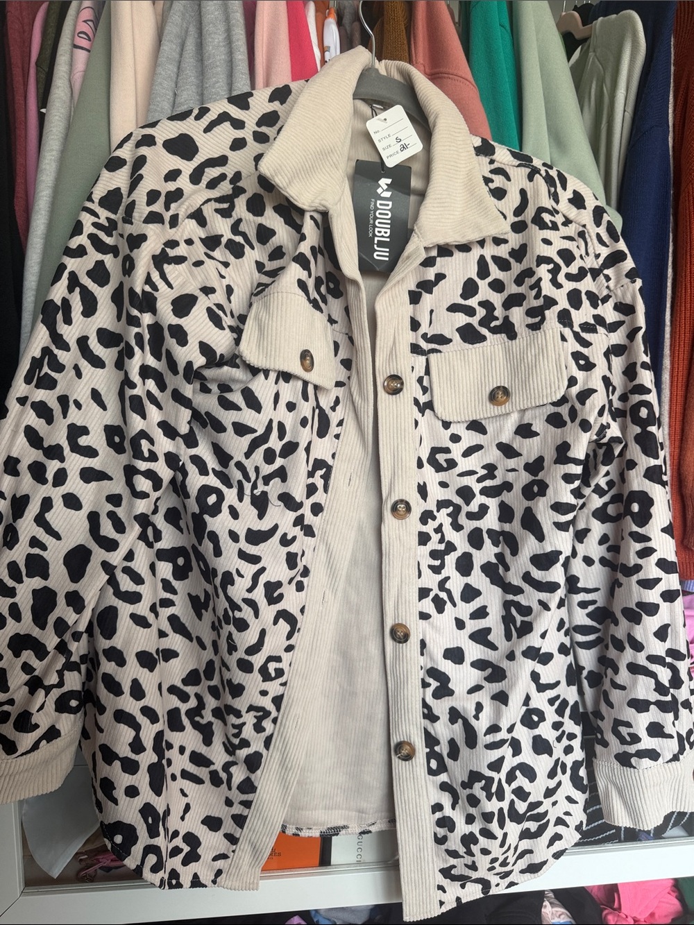 Black & Cream Animal Print Corduroy Shacket